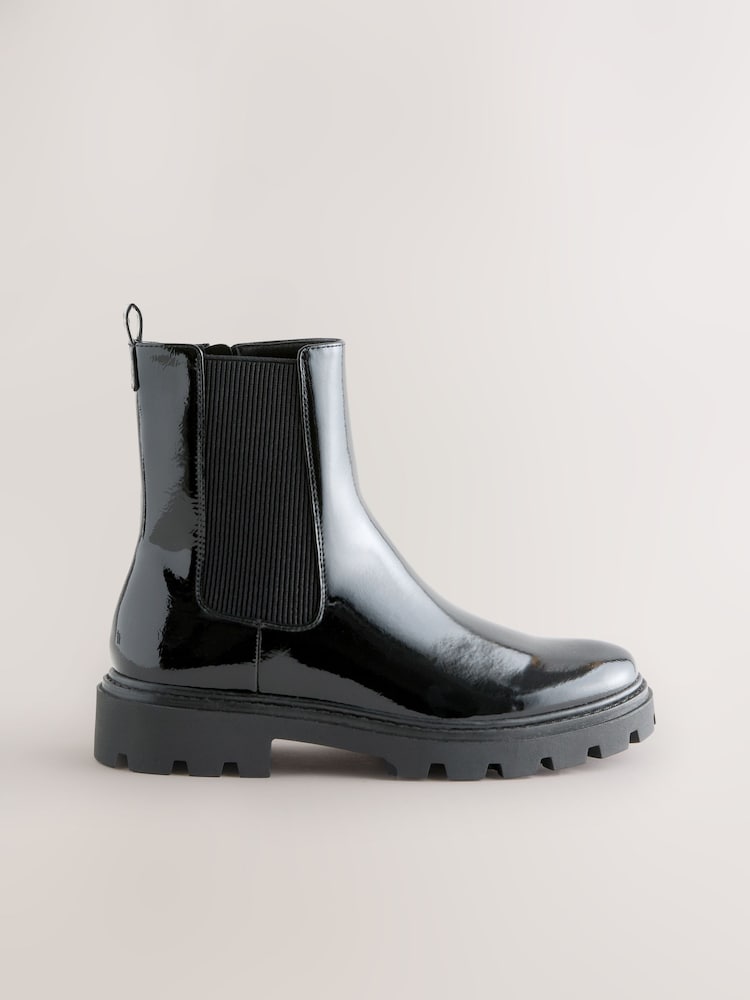 Black Patent Forever Comfort® Cleated Sole Chelsea Ankle Boots - Image 1 of 5