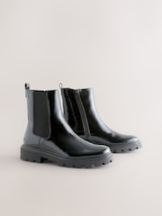 Black Patent Forever Comfort® Cleated Sole Chelsea Ankle Boots - Image 2 of 5