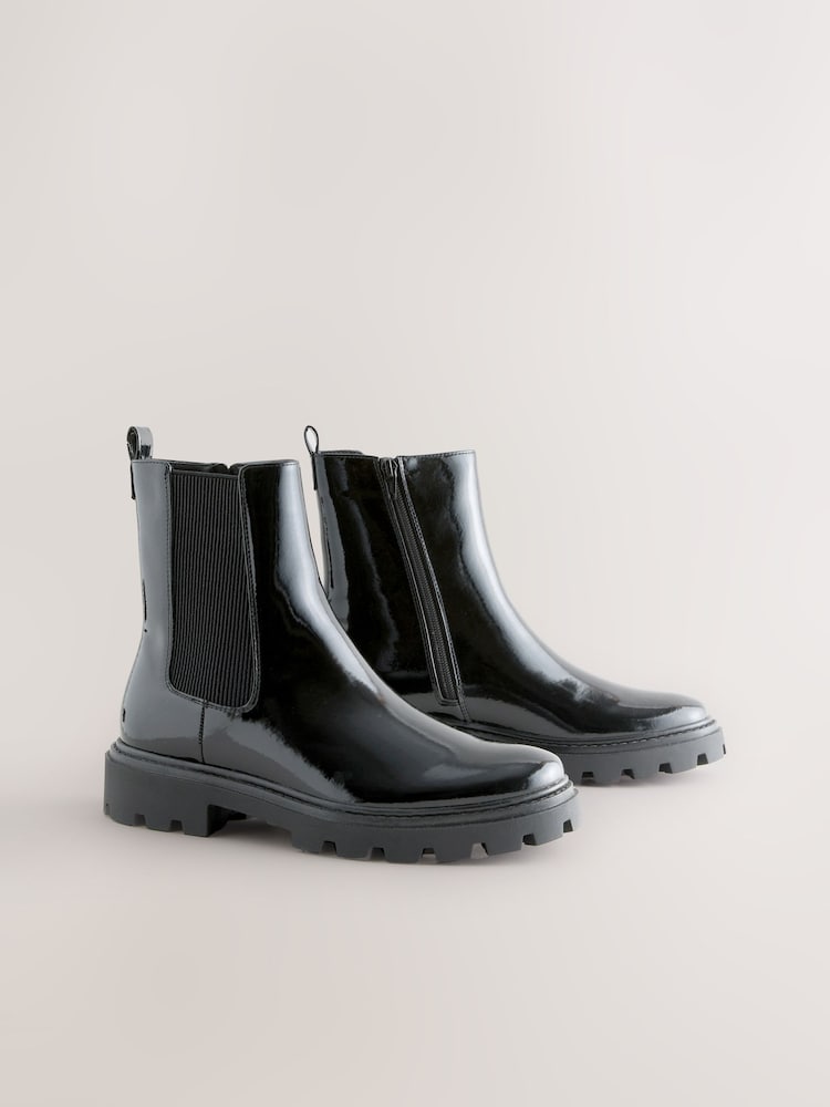 Black Patent Forever Comfort® Cleated Sole Chelsea Ankle Boots - Image 2 of 5