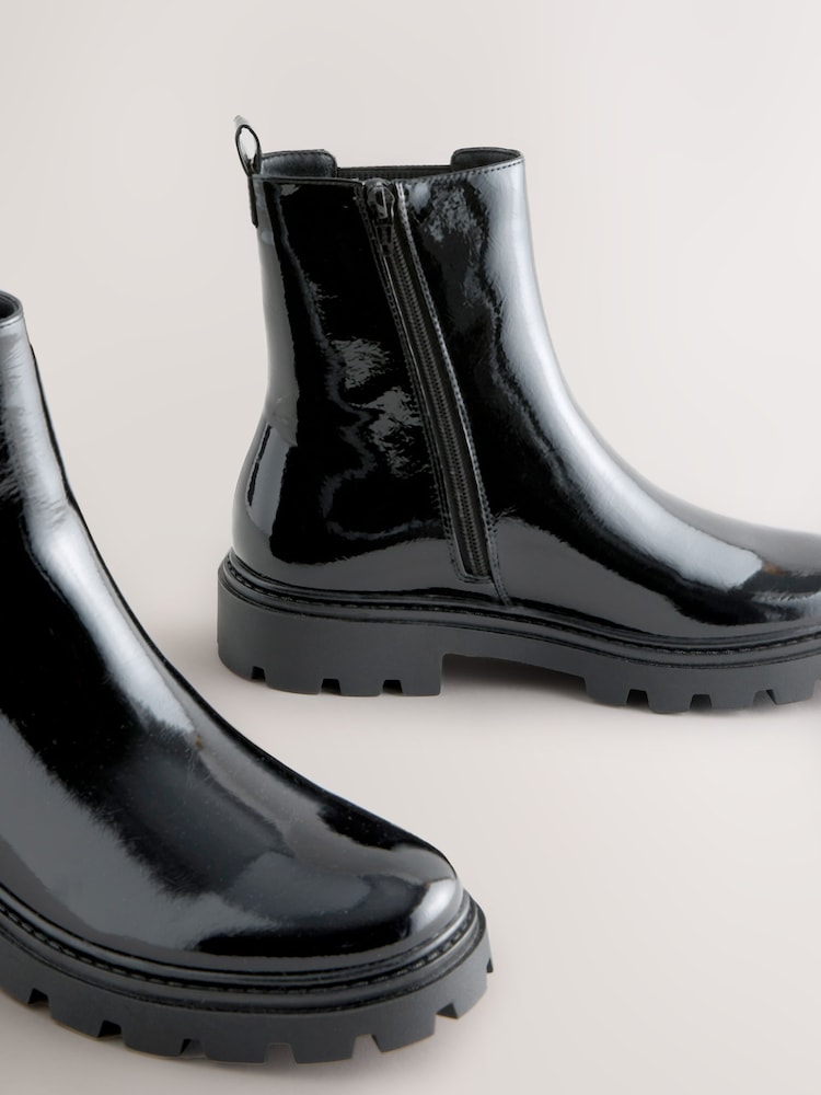 Buy Black Patent Forever Comfort® Cleated Sole Chelsea Ankle Boots