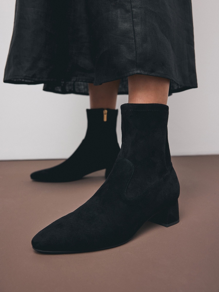 Buy Black Suede Motionflex Block Heeled Sock Boots from Next Ireland