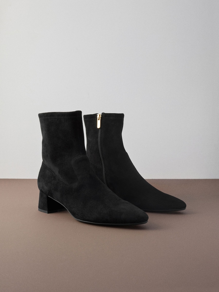 Buy Black Suede Motionflex Block Heeled Sock Boots from the Next