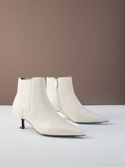 Bone White Leather Motion Flex Almond Toe Chelsea Style Ankle Boots - Image 2 of 8