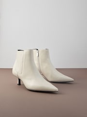 Bone White Leather Motion Flex Almond Toe Chelsea Style Ankle Boots - Image 3 of 8