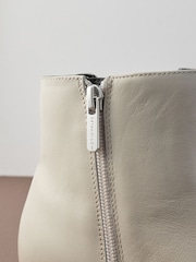 Bone White Leather Motion Flex Almond Toe Chelsea Style Ankle Boots - Image 4 of 8