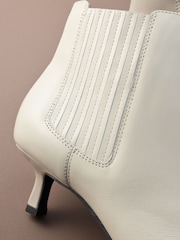 Bone White Leather Motion Flex Almond Toe Chelsea Style Ankle Boots - Image 5 of 8