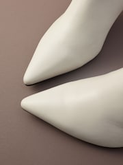 Bone White Leather Motion Flex Almond Toe Chelsea Style Ankle Boots - Image 6 of 8