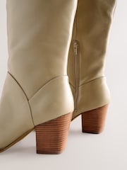 Neutral Leather Forever Comfort® Western Block Heel Knee High Boots - Image 8 of 10