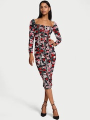 Victoria's Secret Black Atelier Floral Long Sleeve Slip Dress - Image 1 of 4