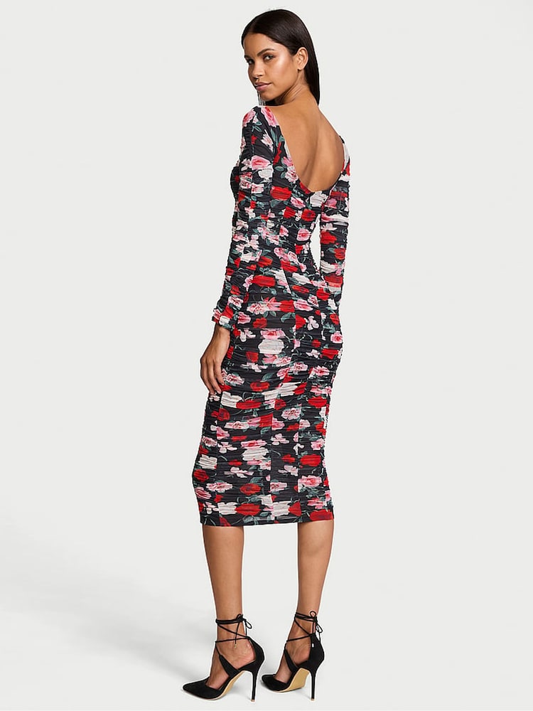 Victoria's Secret Black Atelier Floral Long Sleeve Slip Dress - Image 2 of 4