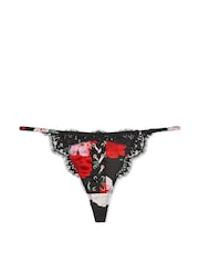 Victoria's Secret Black Floral Atelier Satin Lace Trim Tanga Knickers - Image 3 of 3