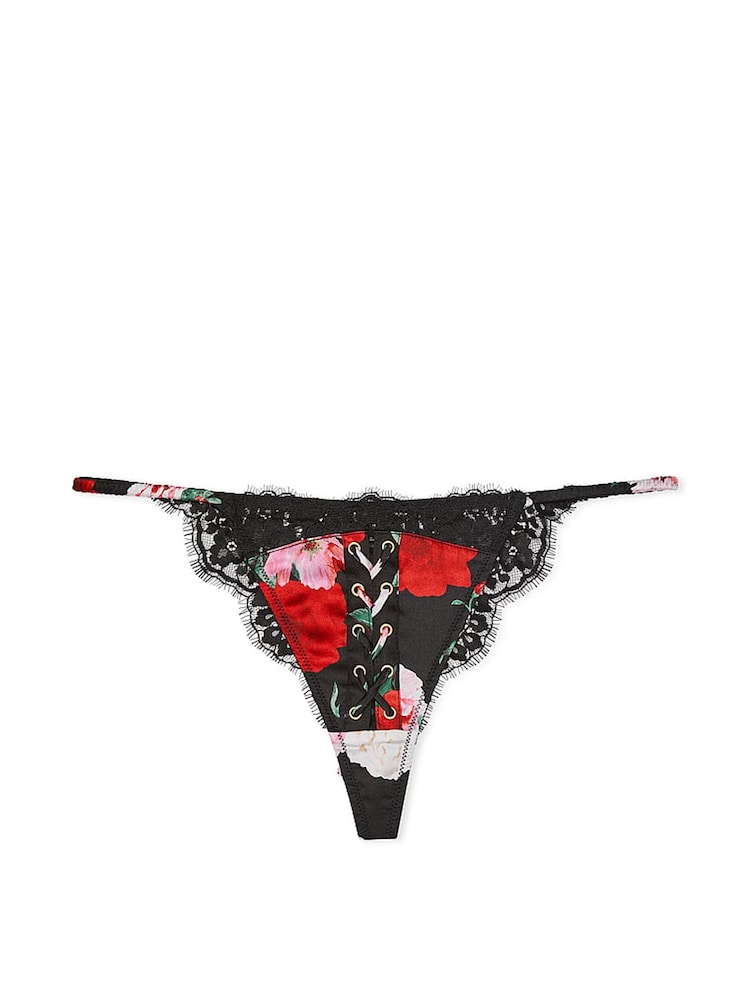 Victoria's Secret Black Floral Atelier Satin Lace Trim Tanga Knickers - Image 3 of 3 Victoria's Secret Black Floral Atelier Satin Lace Trim Tanga Knickers - Image 3 of 3
