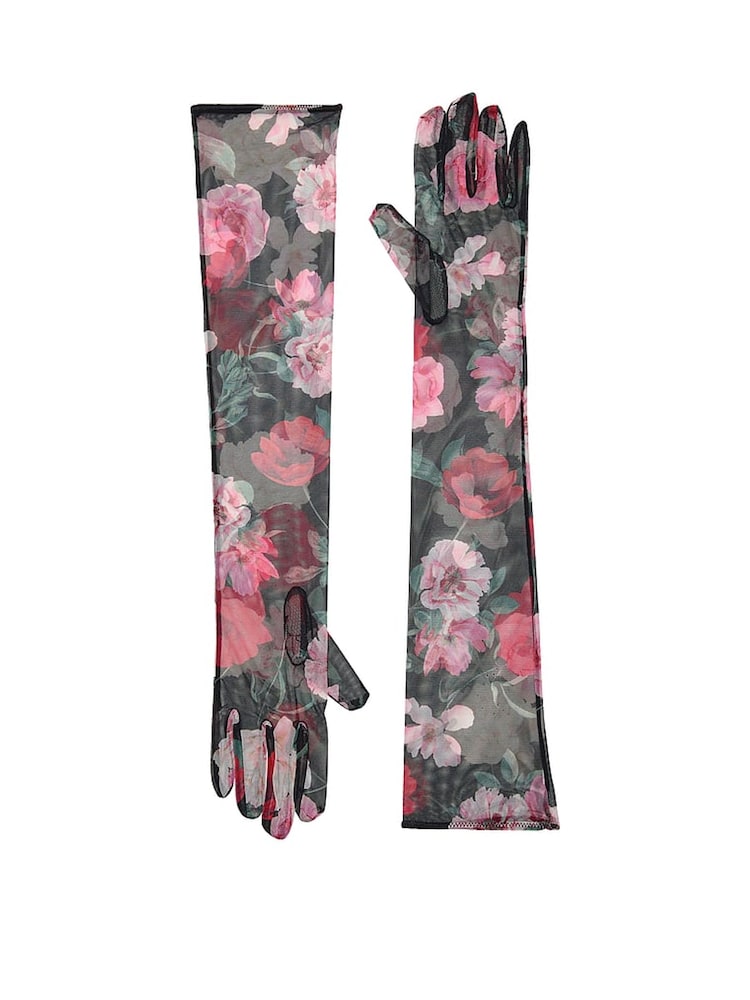 Victoria's Secret Black Floral Atelier Sheer Long Gloves - Image 1 of 2