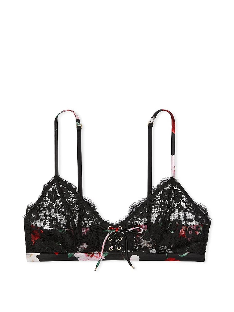 Victoria's Secret Black Floral Atelier Satin Lace Trim Triangle Bra - Image 1 of 4