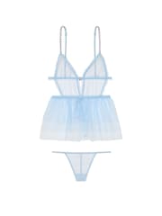 Victoria's Secret Light Blue Glitter Tulle Babydoll Set - Image 4 of 5