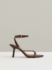 Reiss Black Ashley Leather Strappy Heeled Sandals - Image 1 of 5