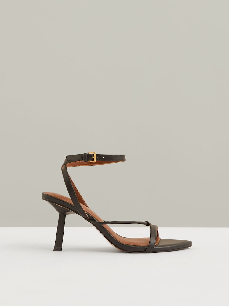 Reiss Black Ashley Leather Strappy Heeled Sandals - Image 1 of 5