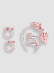 JoJo Maman Bébé Pink Gingham Hair Accessories Pack - Image 1 of 4