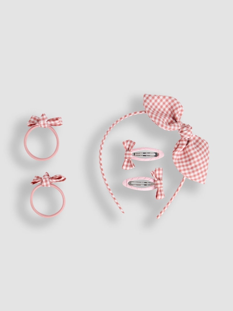 JoJo Maman Bébé Pink Gingham Hair Accessories Pack - Image 1 of 4
