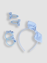 JoJo Maman Bébé Blue Gingham Hair Accessories Pack - Image 1 of 4