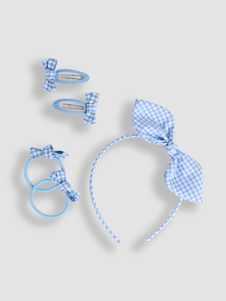 JoJo Maman Bébé Blue Gingham Hair Accessories Pack - Image 1 of 4