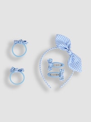 JoJo Maman Bébé Blue Gingham Hair Accessories Pack - Image 2 of 4