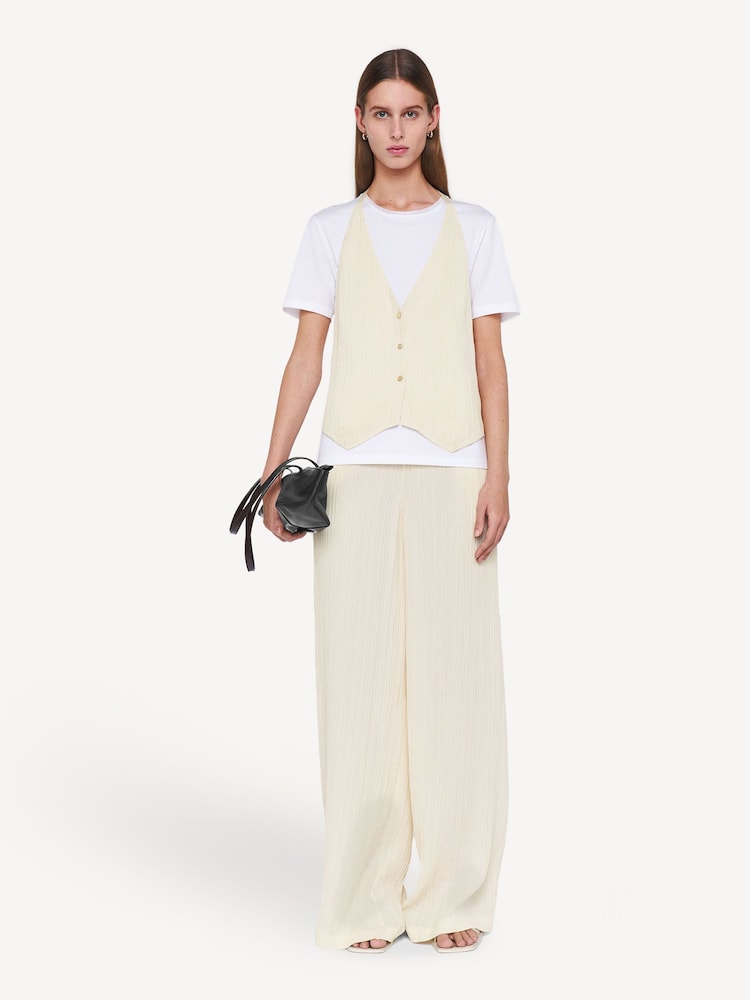Joseph Cream Mawn Pleat Jacquard Wide Leg Trousers - Image 1 of 6