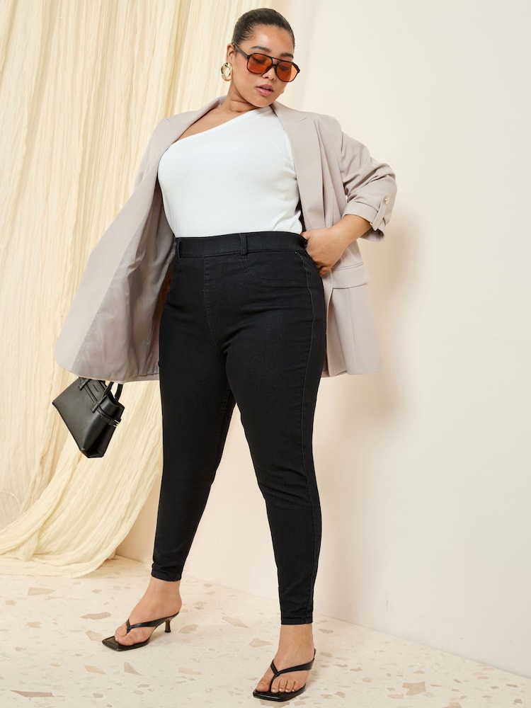 Friends Like These Black Curve Elasticated Waist Denim Jeggings - Image 1 of 4 Friends Like These Black Curve Elasticated Waist Denim Jeggings - Image 1 of 4