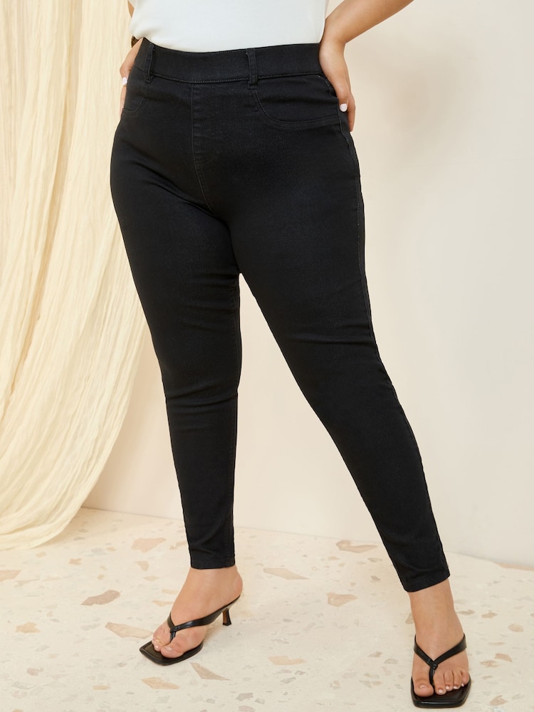 Friends Like These Black Curve Elasticated Waist Denim Jeggings - Image 2 of 4
