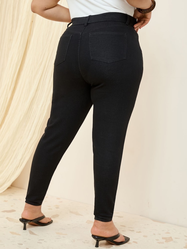 Friends Like These Black Curve Elasticated Waist Denim Jeggings - Image 4 of 4 Friends Like These Black Curve Elasticated Waist Denim Jeggings - Image 4 of 4