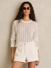 Reiss White Kira Mid-Rise Patch Pocket Denim Shorts - Image 1 of 6