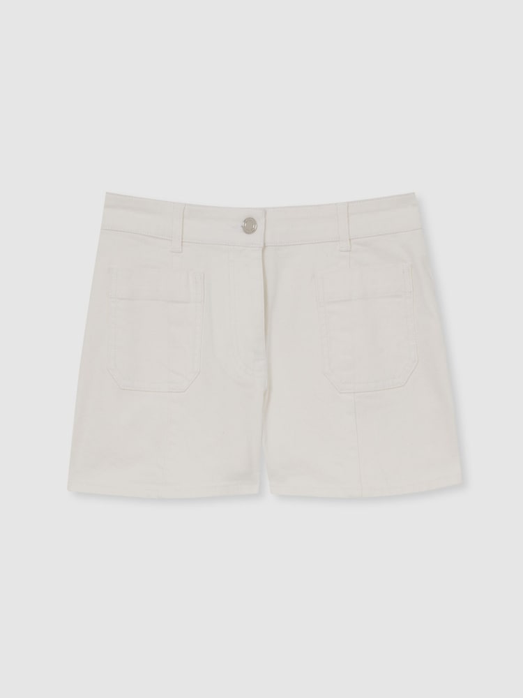 Reiss White Kira Mid-Rise Patch Pocket Denim Shorts - Image 2 of 6
