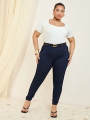 Friends Like These Dark Blue Curve Elasticated Waist Denim Jeggings - Image 2 of 4