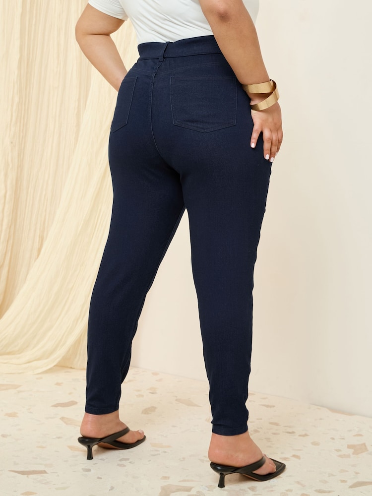 Friends Like These Dark Blue Curve Elasticated Waist Denim Jeggings - Image 4 of 4