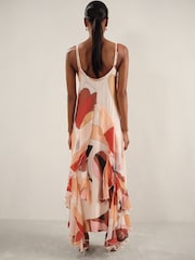 Reiss Cream/Red Sasha Petite Printed Ruffle Trim Maxi Dress - Image 3 of 6