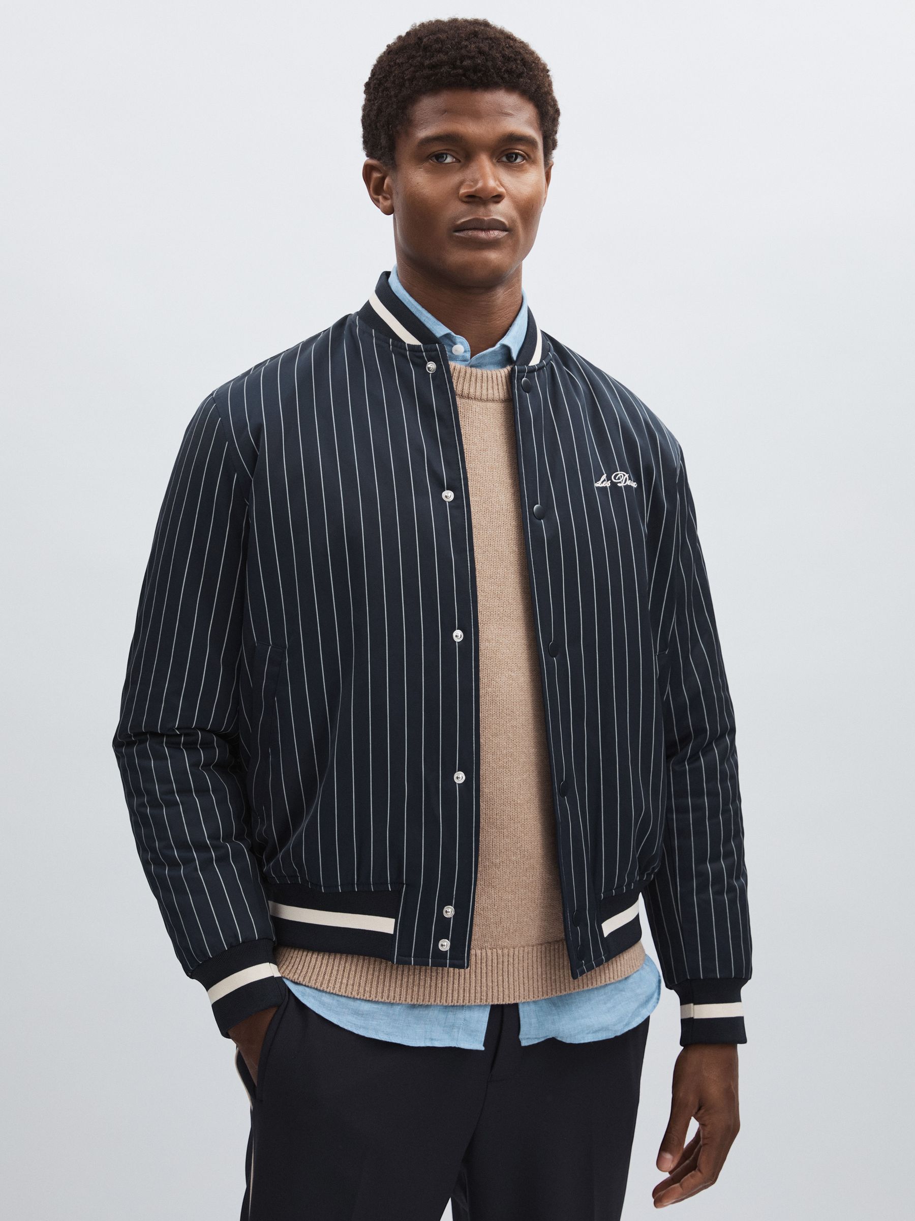 Les Deux Tech Varsity Bomber Jacket In Blue