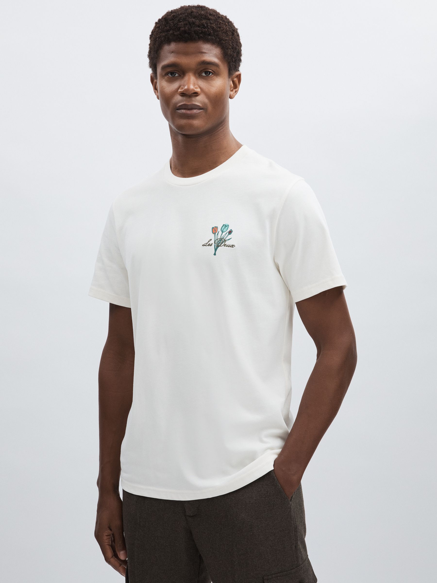Les Deux Ivory Print 100% Cotton Café Print T-shirt