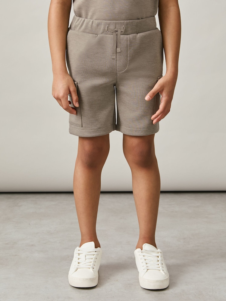 Reiss Taupe Brown Oliver 3-9 yrs Interlock-Jersey Cargo Shorts - Image 1 of 5