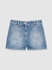 Reiss Mid Blue Kira Mid-Rise Patch Pocket Denim Shorts - Image 2 of 6