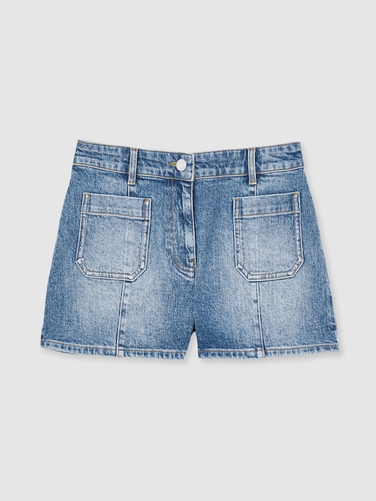 Reiss Mid Blue Kira Mid-Rise Patch Pocket Denim Shorts - Image 2 of 6