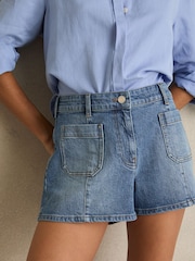 Reiss Mid Blue Kira Mid-Rise Patch Pocket Denim Shorts - Image 4 of 6