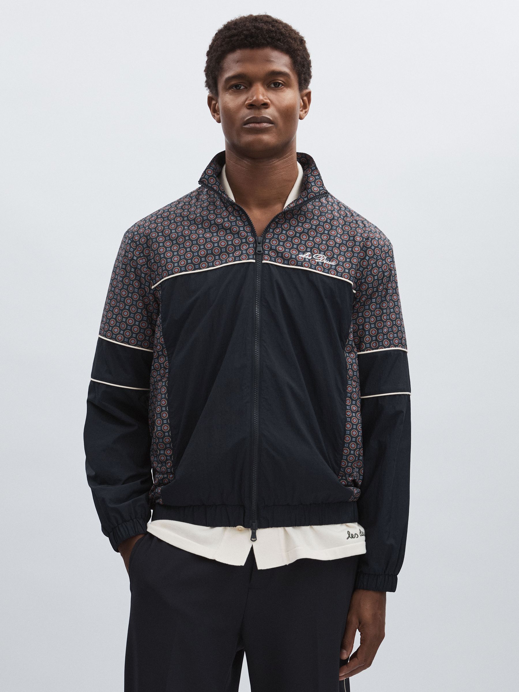 Les Deux Dark Navy Printed Track Jacket