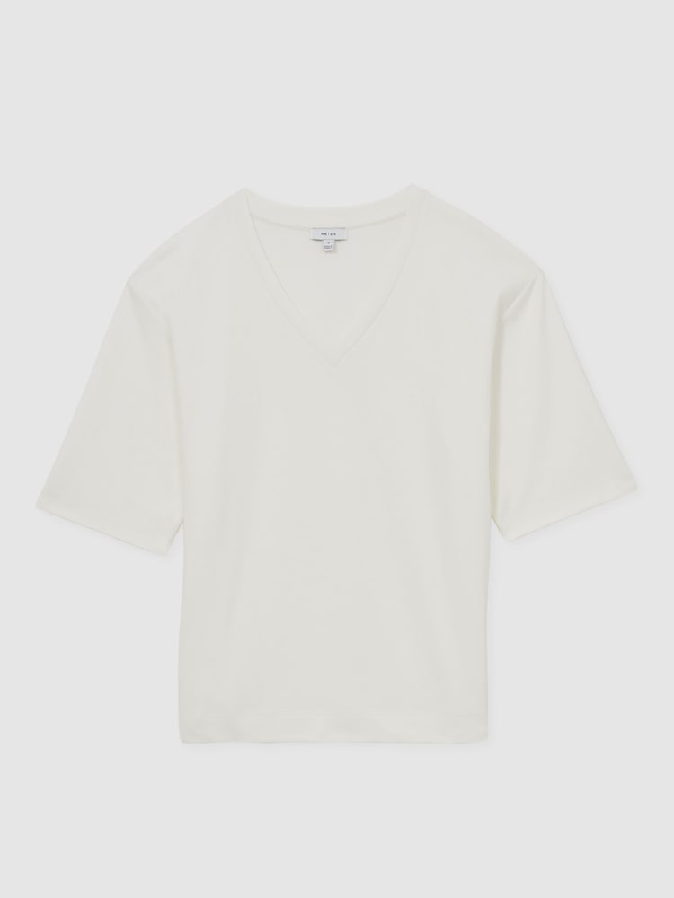 Reiss White Annabel Stretch-Cotton Oversized V-Neck T-Shirt - Image 2 of 6