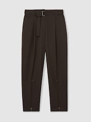 Reiss Chocolate Brown Molly Belted Zip-Leg Tapered Trousers - Image 2 of 6