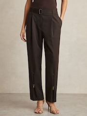 Reiss Chocolate Brown Molly Belted Zip-Leg Tapered Trousers - Image 3 of 6