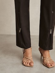 Reiss Chocolate Brown Molly Belted Zip-Leg Tapered Trousers - Image 5 of 6