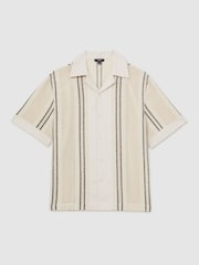 Reiss Off White/Navy Opal Crochet Stripe Cuban-Collar Shirt - Image 2 of 6