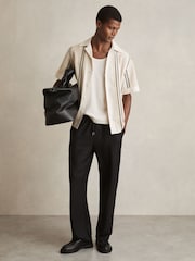 Reiss Off White/Navy Opal Crochet Stripe Cuban-Collar Shirt - Image 3 of 6
