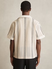 Reiss Off White/Navy Opal Crochet Stripe Cuban-Collar Shirt - Image 5 of 6