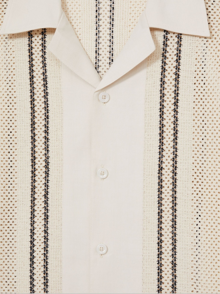 Reiss Off White/Navy Opal Crochet Stripe Cuban-Collar Shirt - Image 6 of 6